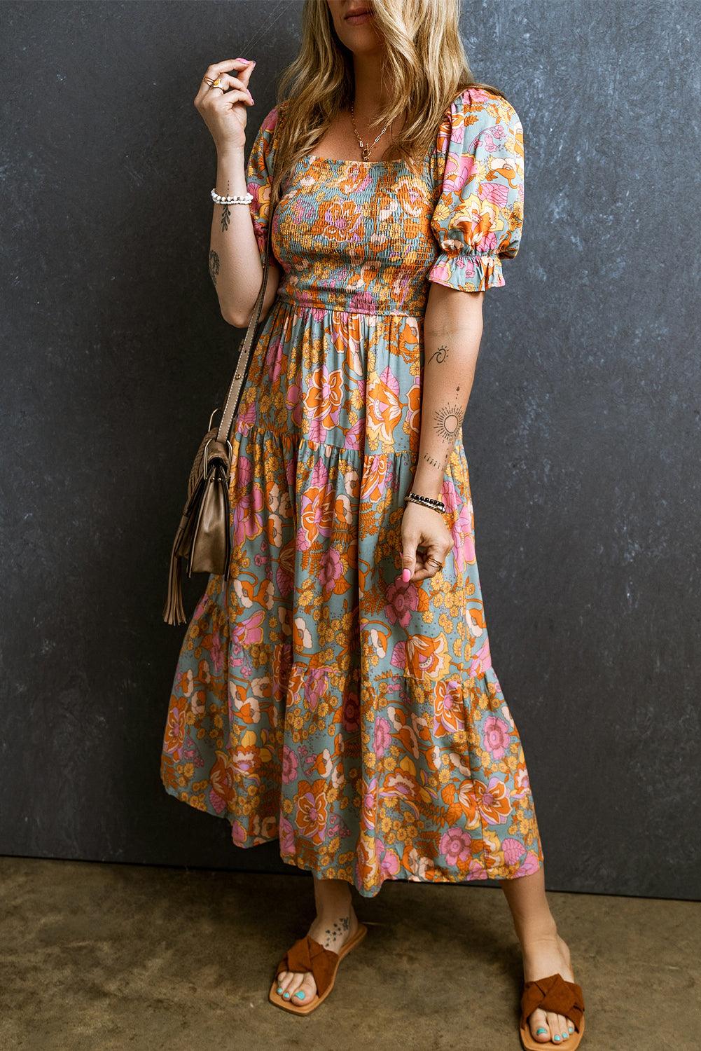 Anaïs | Smockkleid mit Blumen und Puffärmeln