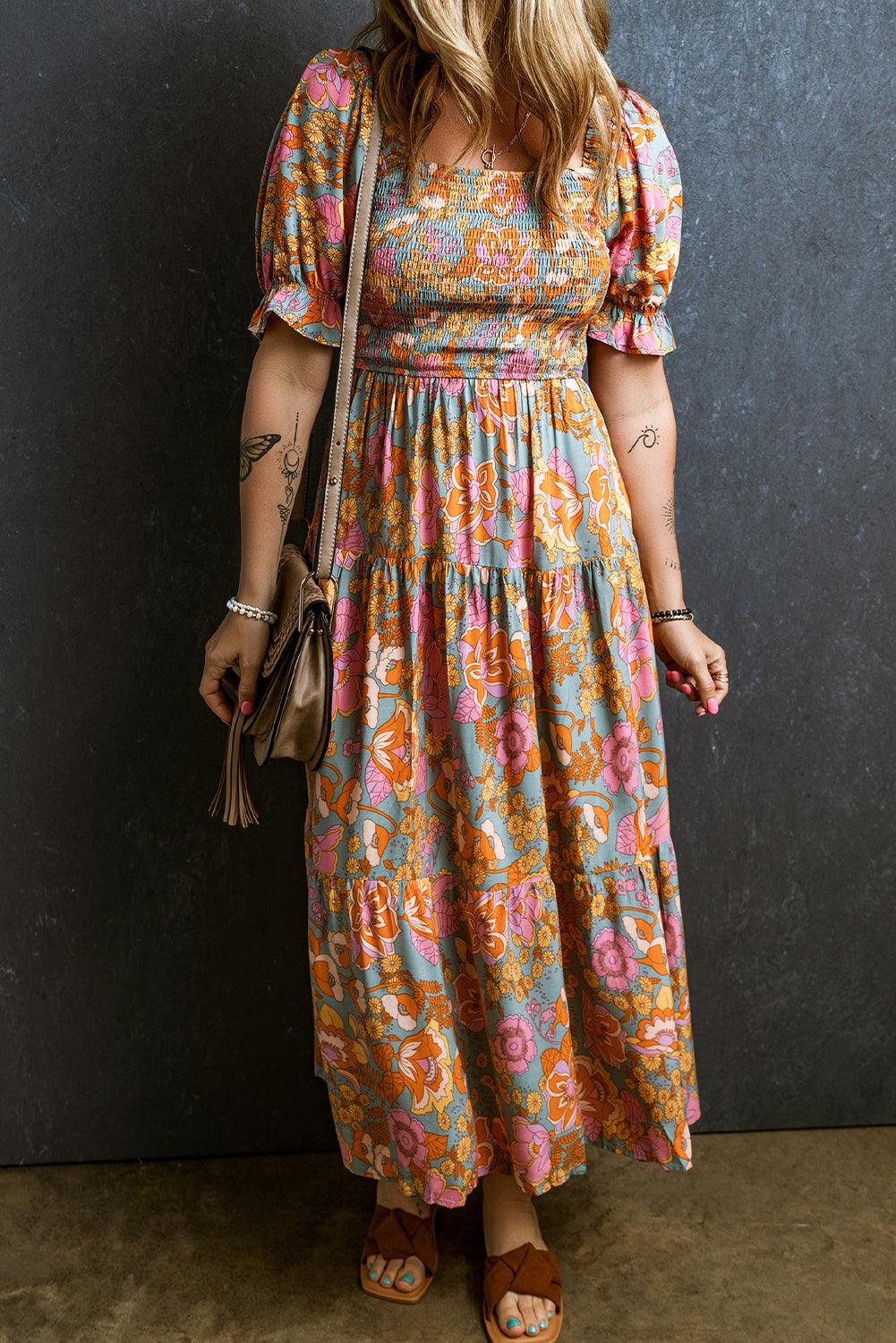Anaïs | Smockkleid mit Blumen und Puffärmeln