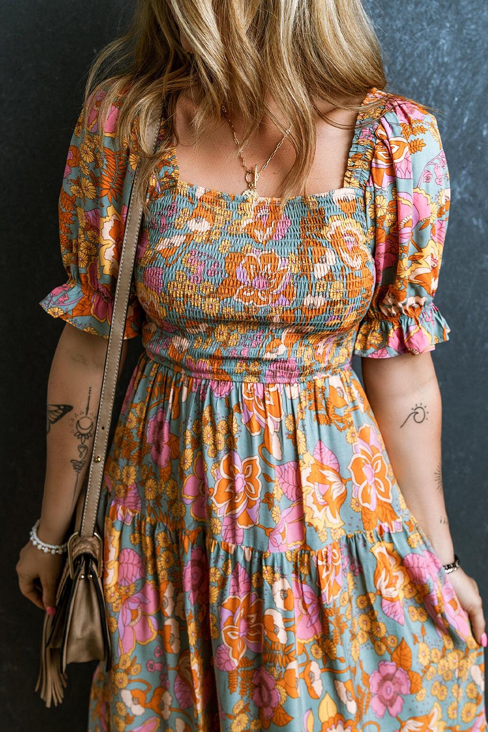 Anaïs | Smockkleid mit Blumen und Puffärmeln