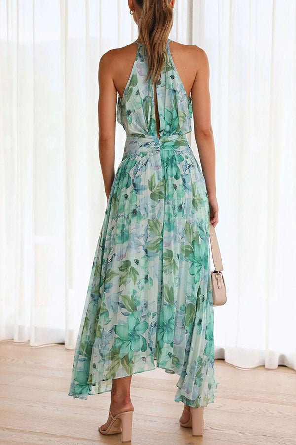 Angel | Blumiger Halter Plissé Maxikleid