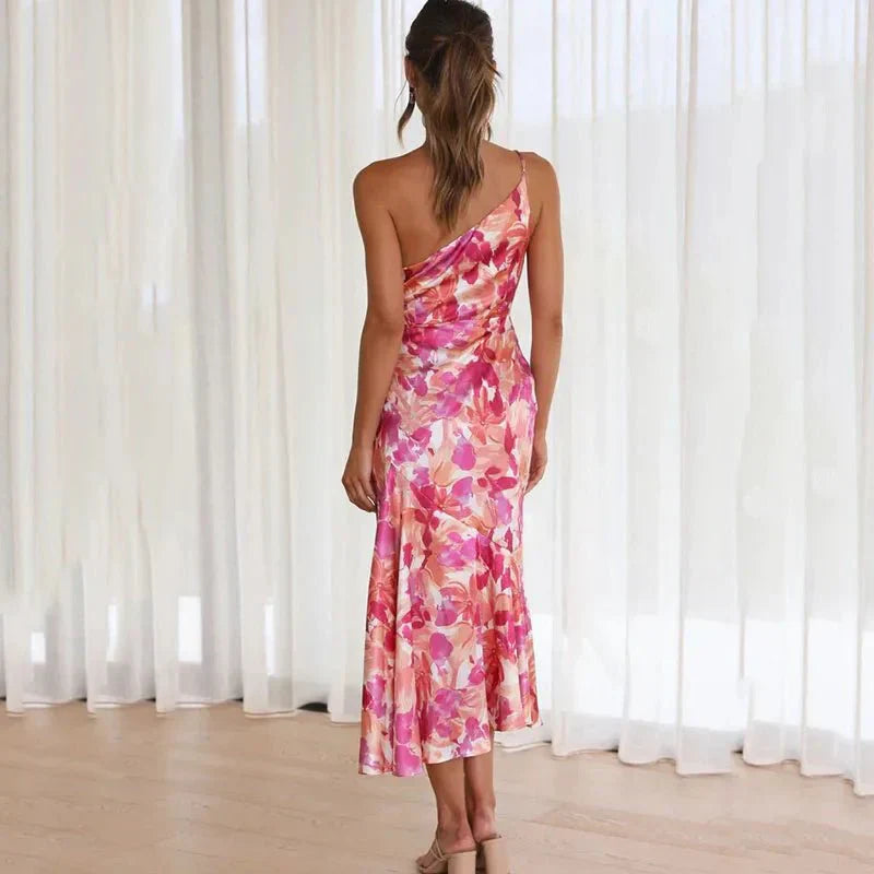 Flora | Asymmetrisches Blumiges Midi Kleid