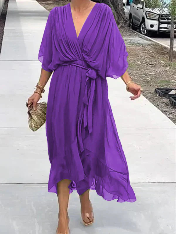 Monica™ - Elegantes Chiffon-Seidenkleid mit verführerischem V-Ausschnitt