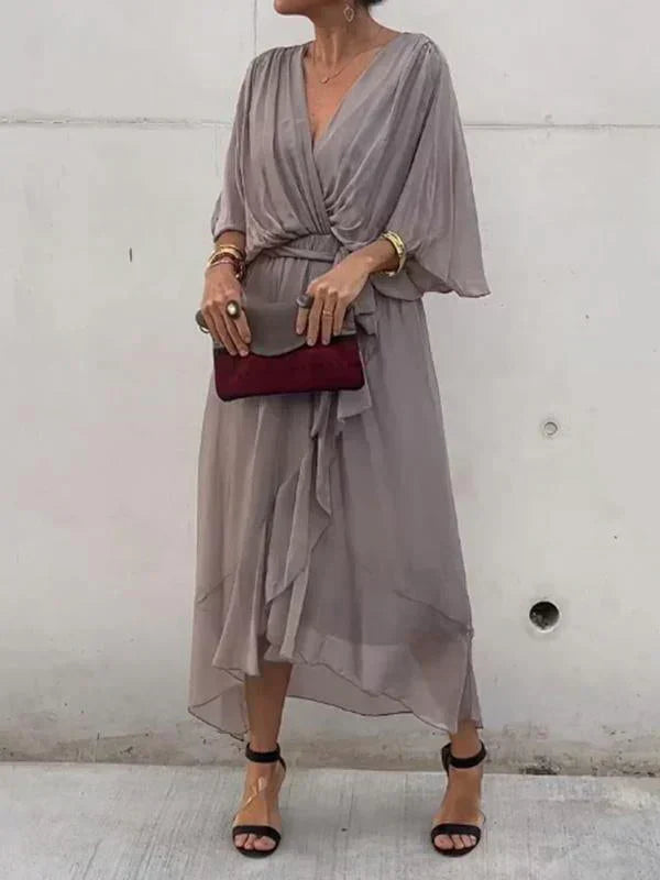 Monica™ - Elegantes Chiffon-Seidenkleid mit verführerischem V-Ausschnitt