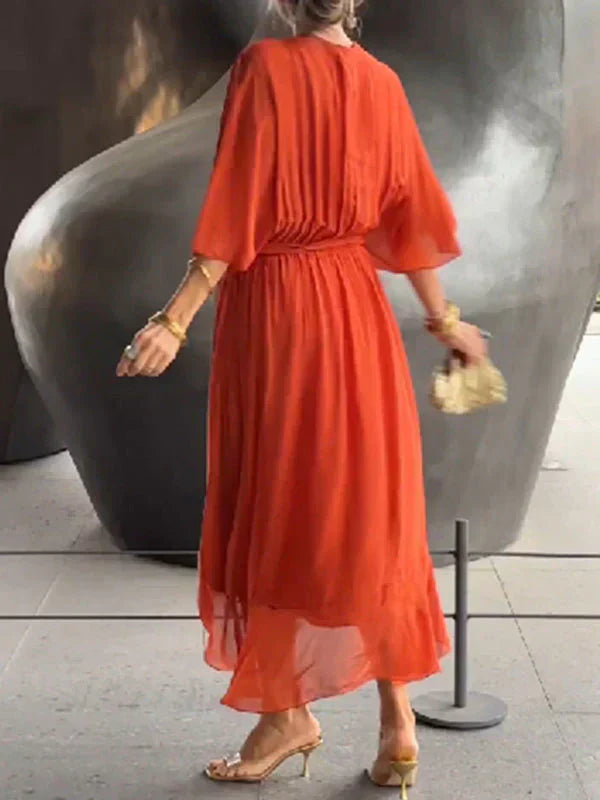Monica™ - Elegantes Chiffon-Seidenkleid mit verführerischem V-Ausschnitt