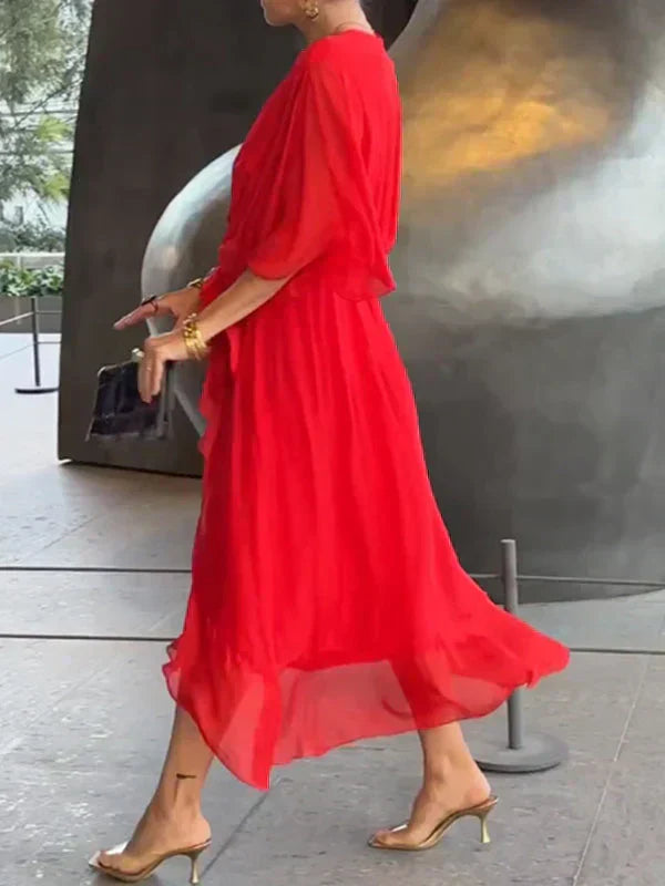 Monica™ - Elegantes Chiffon-Seidenkleid mit verführerischem V-Ausschnitt