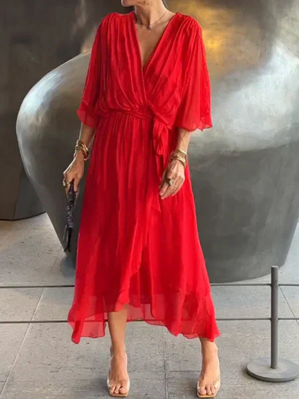 Monica™ - Elegantes Chiffon-Seidenkleid mit verführerischem V-Ausschnitt