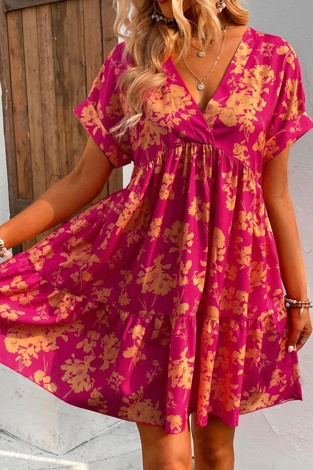 Romy | Smockkleid mit Rosenholz-Druck und Schichten