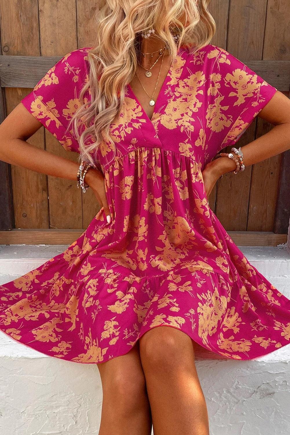 Romy | Smockkleid mit Rosenholz-Druck und Schichten
