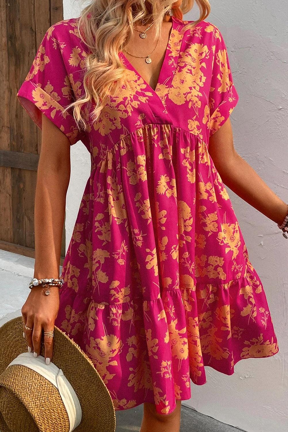 Romy | Smockkleid mit Rosenholz-Druck und Schichten
