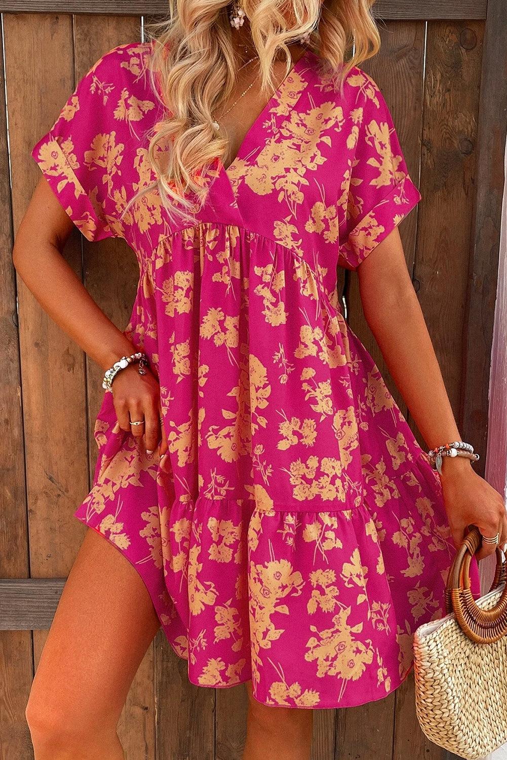 Romy | Smockkleid mit Rosenholz-Druck und Schichten