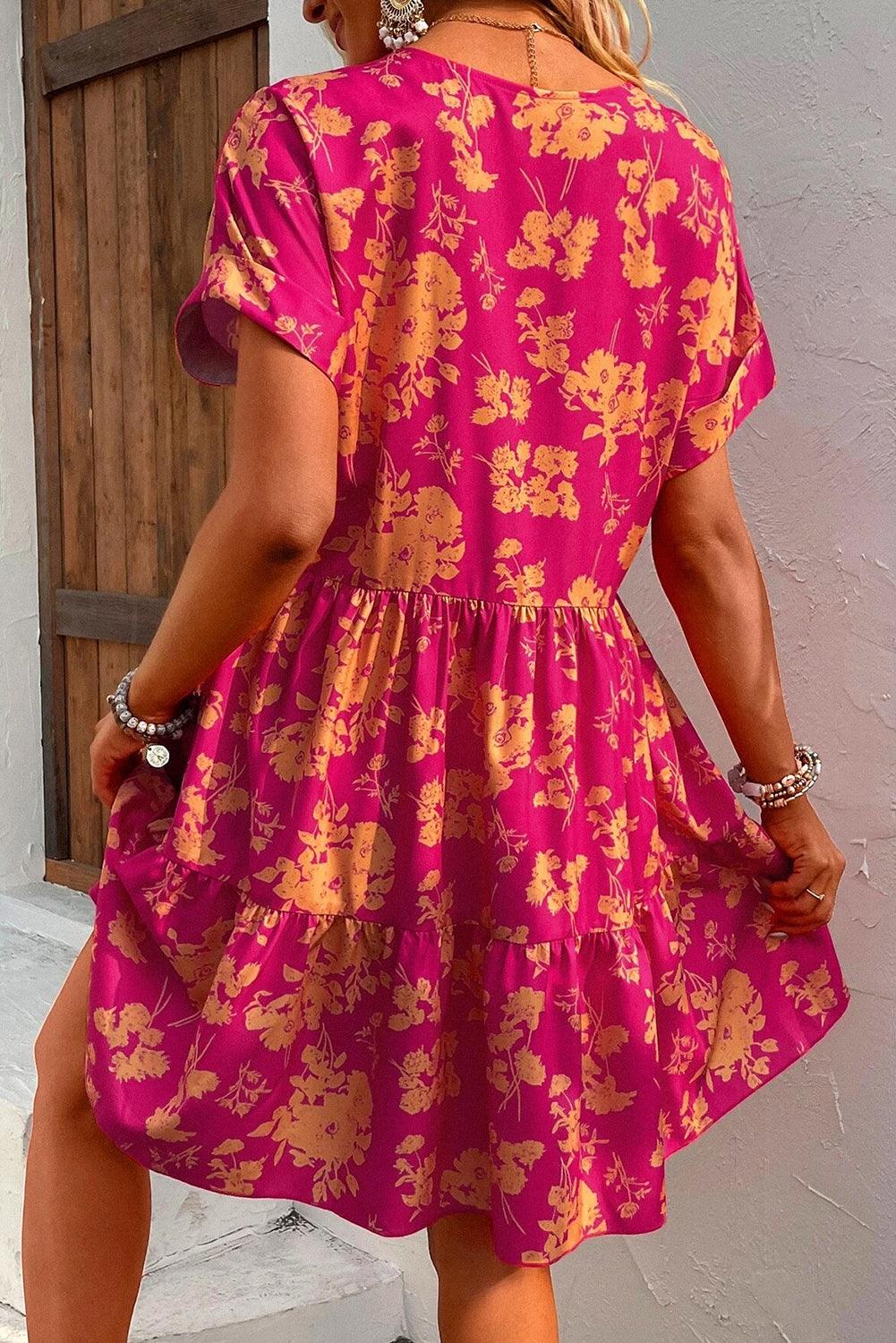 Romy | Smockkleid mit Rosenholz-Druck und Schichten